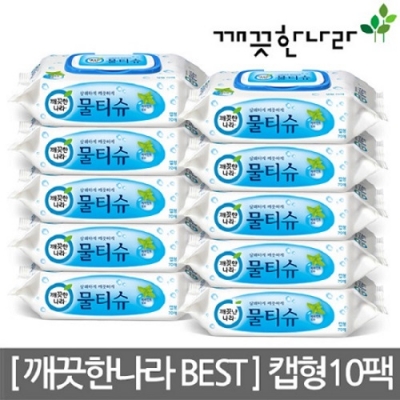 [깨끗한나라] 페퍼민트 물티슈 캡 70매 10팩 (개당 1,437원, 무료배송)